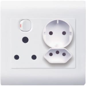 Lesco Pipelli Socket 1x16A RSA + 1xV-Slim + 1xSchuko 100x100 PVC
