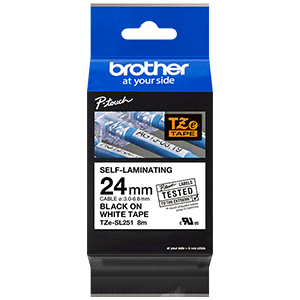 Brother Tape Self-Laminating 24mm Black on White TZe-SL251 | Voltex