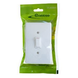 CRABTREE CLASSIC SWITCH +COVER 4x2 2LEVER 1WAY P/P WHITE 18011/6/601