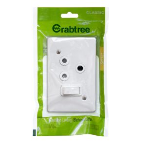 CRABTREE CLASSIC SWITCH SOCKET +COVER 4x2 16A HORIZONTAL P/P WHITE  18061/6/601