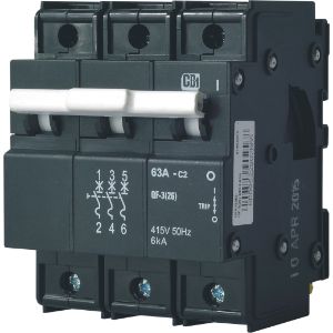 CBI MINIATURE CIRCUIT BREAKER 63A 3POLE 6KA CURVE-2 QFE38263
