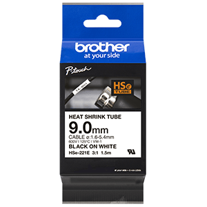 Brother Tape Heat-Shrink 9.0mm Black on White HSE-221e