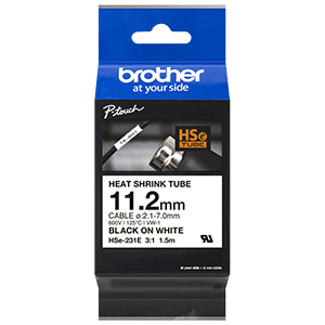 Brother Tape Heat-Shrink 11.2mm Black on White HSE-231e