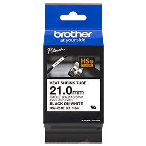 Brother Tape Heat-Shrink 21.0mm Black on White HSE-251e