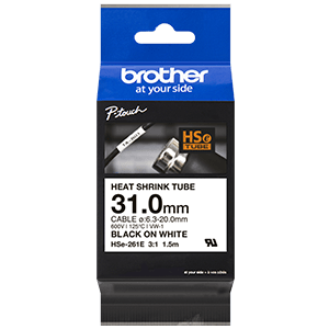 Brother Tape Heat-Shrink 31.0mm Black on White HSE-261e