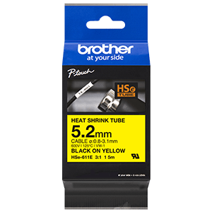 Brother Tape Heat-Shrink 5.2mm Black on Yellow HSE-611e
