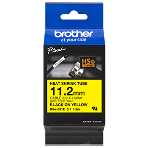 Brother Tape Heat-Shrink 11.2mm Black on Yellow HSE-631e