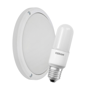 Radiant Bulkhead Eco 1x15W E27 White Opal + Osram LED Eco Stick Lamp 7W