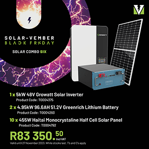 Solar Combo: 1 x Growatt Off-Grid Solar Inverter 5kW + 1 x Greenrich Lithium Battery 4.95kWh + 10 x 455W Haitai Solar panel