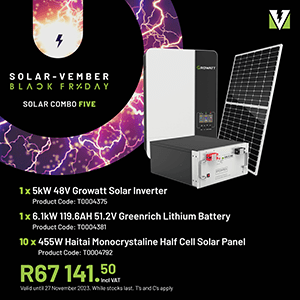 Solar Combo: 1 x Growatt Off-Grid Solar Inverter 6kW + 1 x Greenrich Lithium Battery 6.1kWh + 10 x 455W Haitai Solar panel